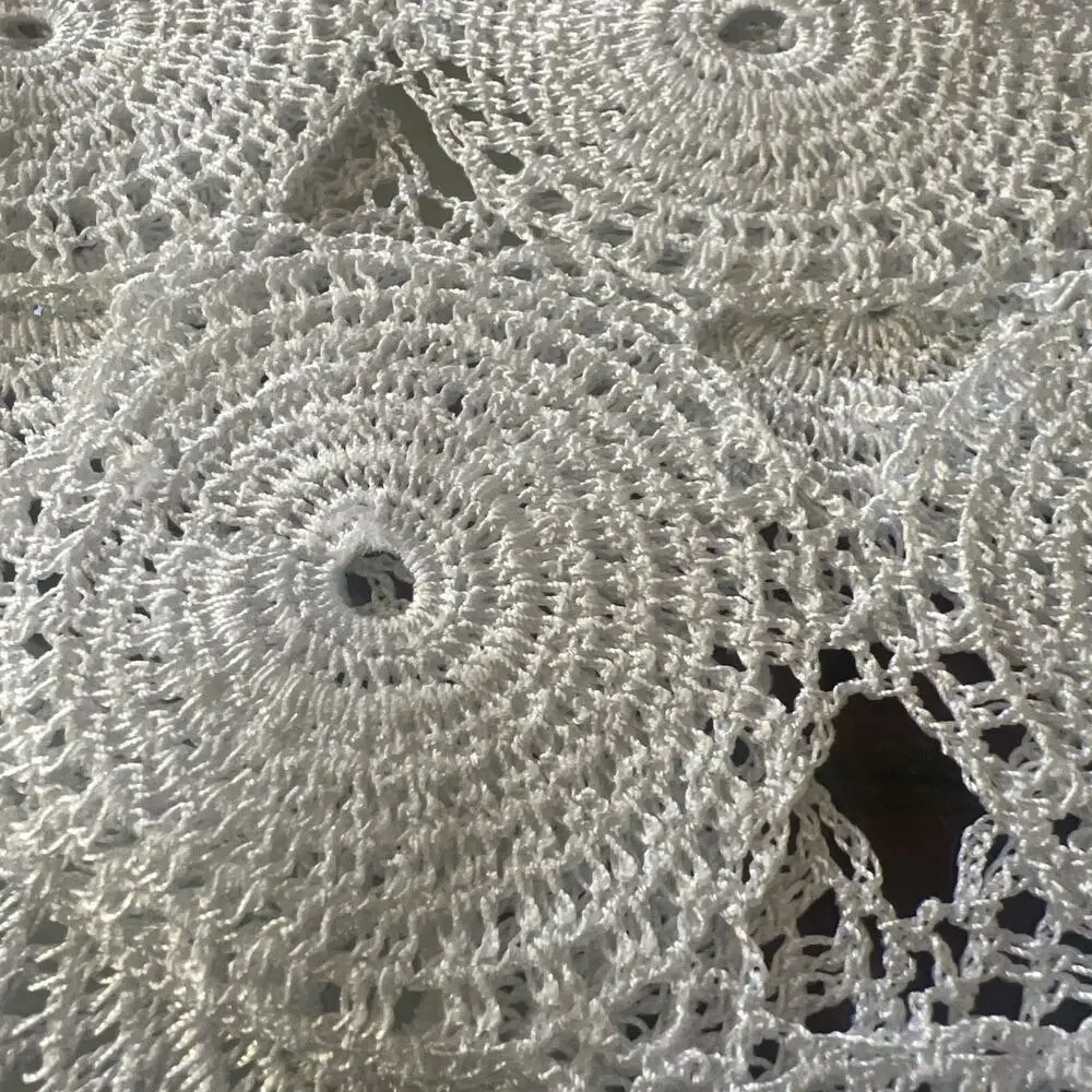 Vintage White Crochet Lace Table Runner Diamond Medallion Doily Handmade Boho